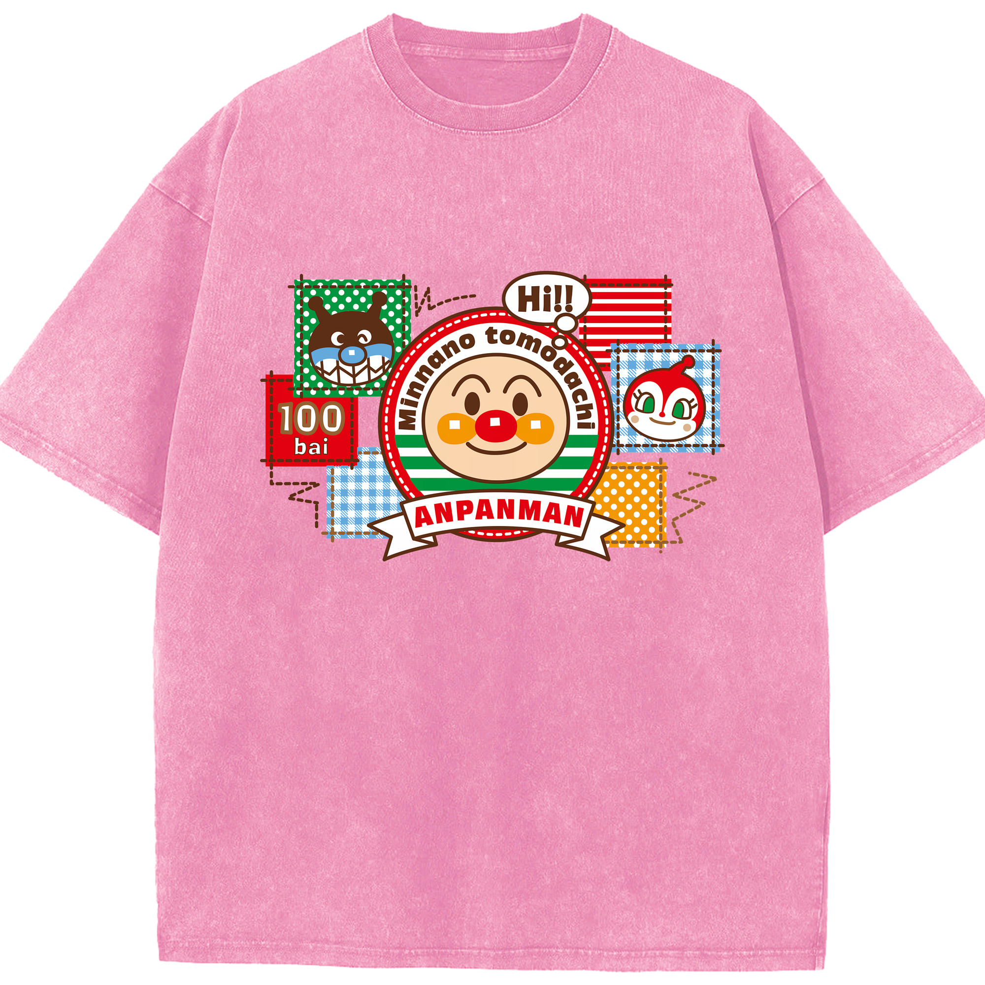 （画像用） アンパンマン Anpanman 綿100% ヴィンテージ風 半袖Tシャツ（フロントプリント）